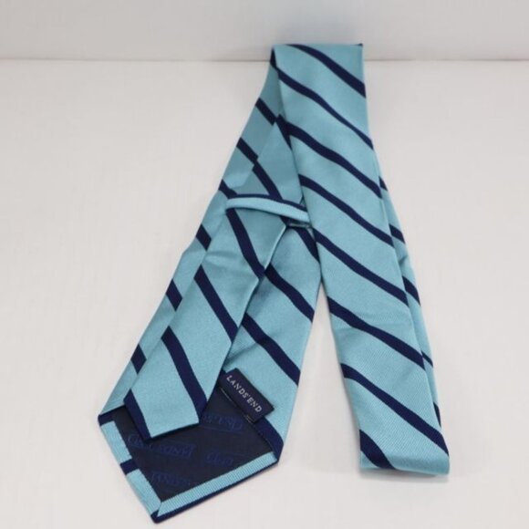 Lands End Mens Necktie Silk Stripe Repp Classic Business Blue - Picture 5 of 8